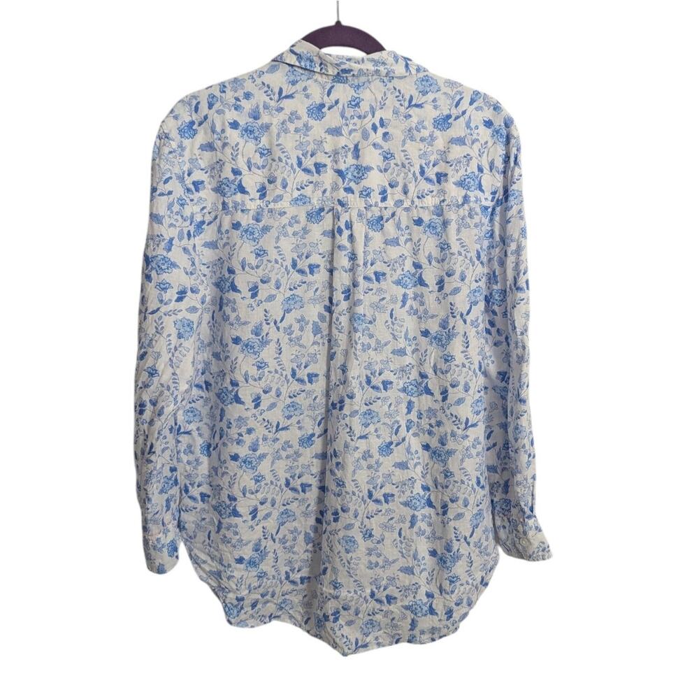 Joules White & Blue Jeanne Floral Linen Long Sleeve Top Size 6 - Picture 6 of 7
